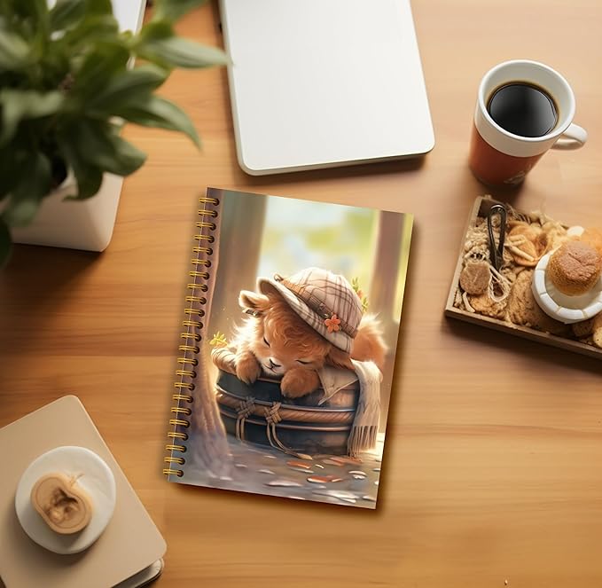 Cute Highland Cow Notebook - Western Cow Notebook, Highland Cow Office Supplies, Highland Cow Gifts, Cow Lover Gifts, Cute Cow Stuff, Funny Sleeping Highland Cow Spiral Notebook 5.5x8.3
