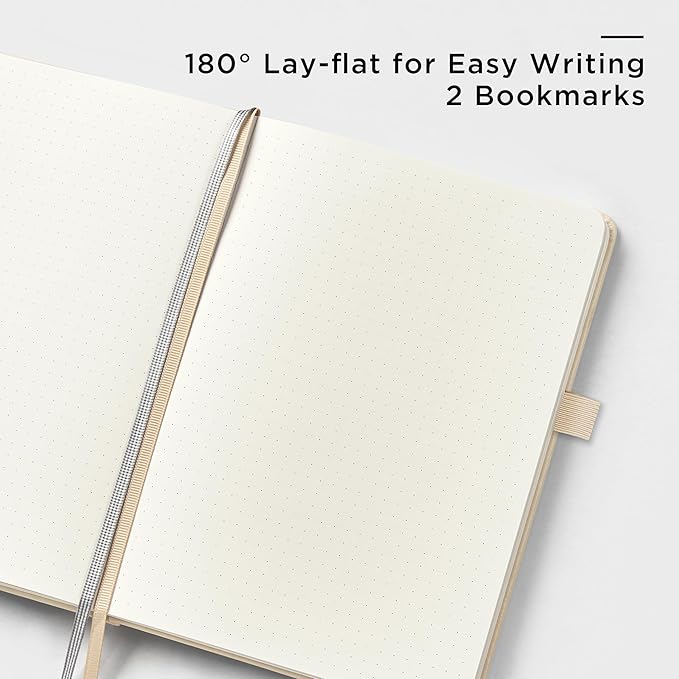 &And Per Se Dotted Journal Notebook, A5 Hardcover Leather Bullet Dotted Journal, 160 Pages 100 gsm Thick Dotted Paper,3 Stickers Included for Women Men, Work Office or School - 5.7'' x 8.3'' (Light