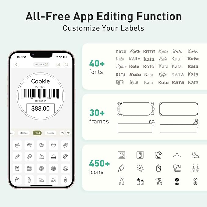 SUPVAN T50M Plus Bluetooth Label Maker Machine with 3 Tapes, High Printing Clarity, Versatile App with 40+ Fonts and 450+ Icons, Inkless Labeler for Business, Home, Office Organization, Green