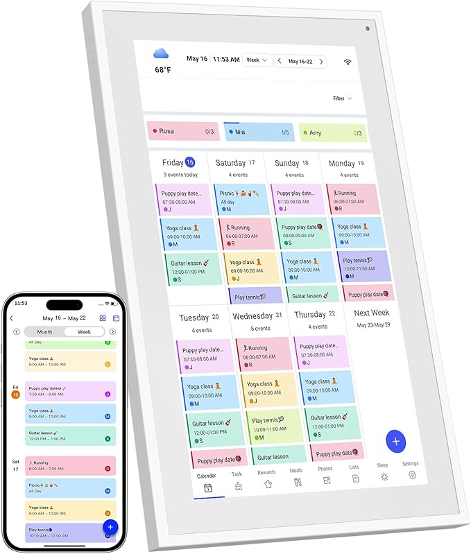 Digital Calendar, 21.5 Inch Wall Planner Digital Calendar & Chore Chart, IPS HD Touchscreen Interactive Display for Family Schedules, Streamline Household Organization, Wall Mount Included