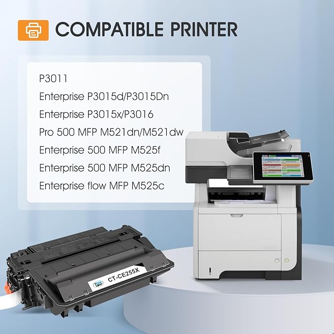 P3015 55X 55A Toner Cartridge Black 2-Pack Compatible Replacement for HP 55A 55X CE255X CE255A Black Toner for HP Laserjet P3015 P3015x P3015dn Pro 500 MFP M521dw M521dn M521 M525 Printer Ink