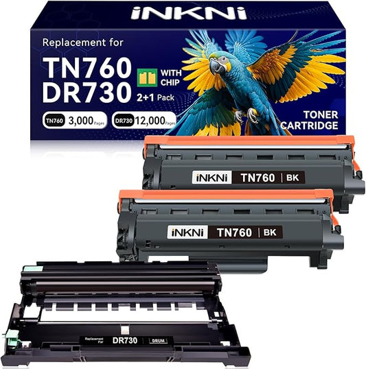 TN760 and 730 Drum Unit Compatible Toner Cartridge Replacement for Brother TN-730/TN-760 730 TN-760 for MFC-L2710DW MFC-L2750DW DCP-L2550DW HL-L2350DW HL-L2395DW HL-L2370DW (3Pack)