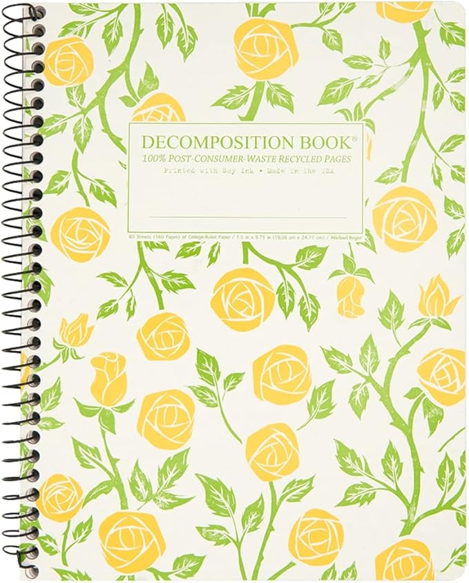 Decomposition 4-Pack Flowery Bouquet College Ruled Spiral Notebook - 9.75 x 7.5 Journal with 160 Lined Pages - 100% Recycled Paper - Cute Notebooks for School Supplies, Home & Office - Made in USA