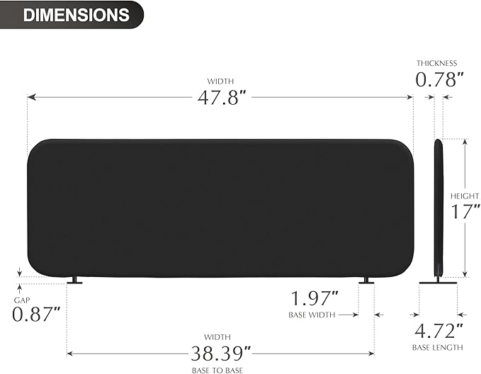 DECOLAB Desk Divider, Movable Desk Panel Privacy Partition for Home Office, Student, Classroom, Study, Free Standing, Scratch Resistance, 48"x18", Midnight