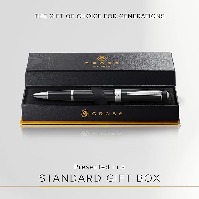 Cross Bailey Light Refillable Rollerball Pen Presented in a Everyday Gift Box - Medium Point, Black Ink, Glossy Black