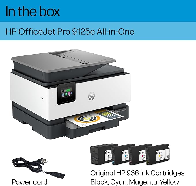 HP OfficeJet Pro 9125e All-in-One Printer, Color, Printer-for-Small Medium Business, Print, Copy, scan, fax,Touchscreen; Smart Advance Scan, 3 month Instant Ink trial included