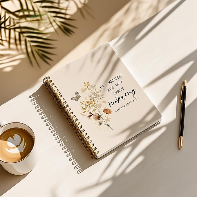 YOU FOUND ME Bible Journal, A5 Spiral Christian Journal with Floral Notebook, HIS MERCIES ARE NEW EVERY MORNING, Bible Verse Gifts for Women Birthday Christmas, Sunday School, Office Supplies