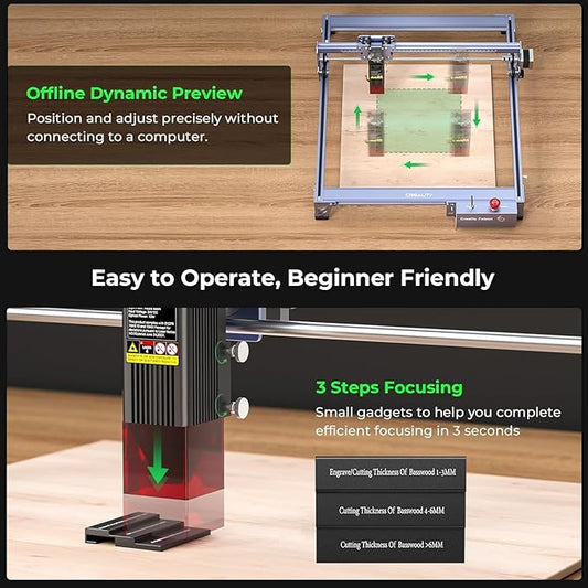 CREALITY FALCON 10w Laser Engraver with Air Assist, Laser Engraving Machine with Rotary Roller, 72W High Precision Laser Cutter and Engraver for Wood, Metal, Acrylic, Cylindrical Objects, Tumblers