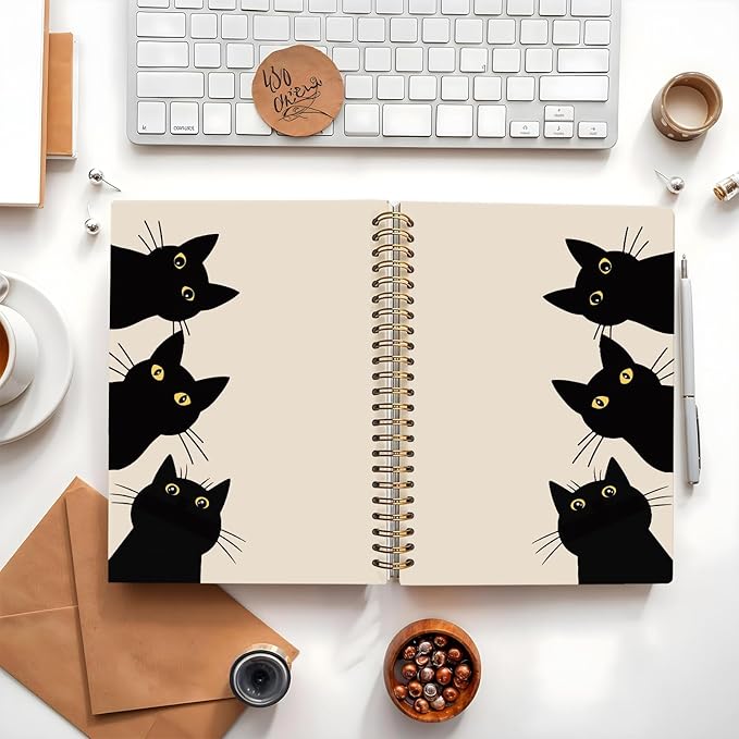 Funny Cat Notebook Journal, Funny Peeking Spiral Notebook, Cat Lover Gifts for Women Men, Black Cat Gifts for Girls, Cat Notepad for School Supplies, Office Supplies 5.5x8.3 Inch