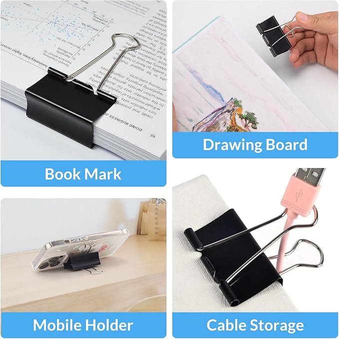2 Inch 40 Pack Extra Large Binder Clips, Jumbo Paper Clips, Big Paper Clamps, Binder Clips Large Size for Home, School and Office Supplies
