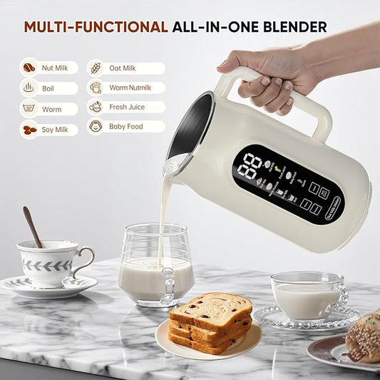10-in-1 Nut Milk Maker Machine, 41oz Plant-Based Milk Blender with IMD Screen – Self-Cleaning, 12H Delay Start, Keep Warm, Automatic for Soy/Oat/Almond Milk, Juice, Smoothie, Soup, Boil Water & Cream