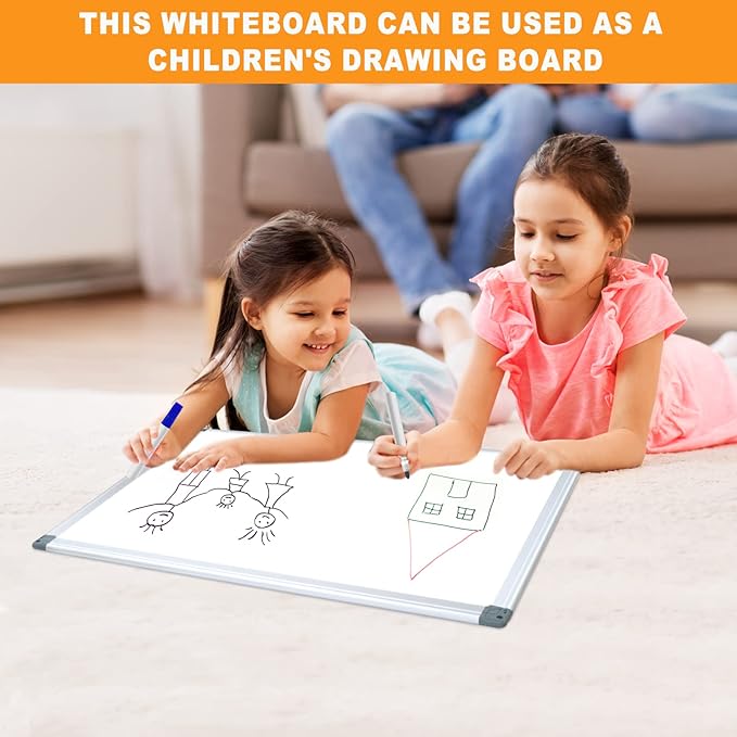 H-Qprobd White Board Dry Erase Whiteboard for Wall, 18"x24" Hanging Wall Mounted Magnetic Whiteboard Aluminium Frame for Home, Office, School, Kitchen