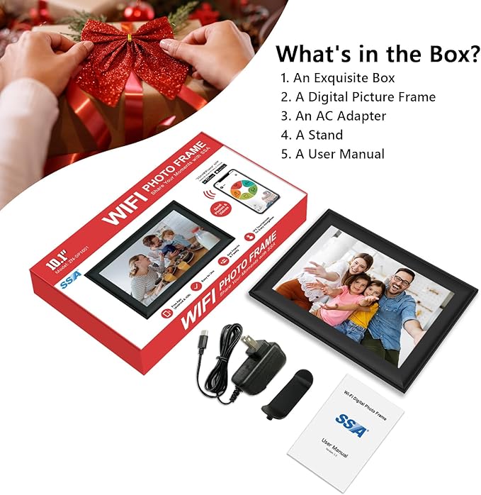 SSAWiFiFRAME Digital Picture Frame 10.1 inch Photo Frame with 50 Photos /200MB Video Sharing via Free APP 32 GB HD IPS Touchscreen, Gift for Grandparents, Parents (Birthday Christmas)