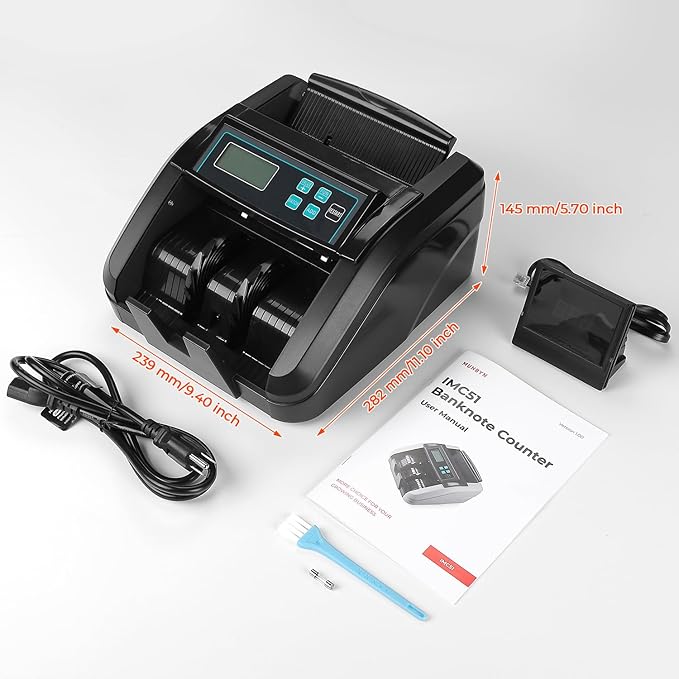 MUNBYN IMC51 Money Counter Machine Count Value, Add+Batch/Add+ Value Mode Bill Counter, UV/MG/IR/MT Detection, USD only Cash Counter,1100 Bills/min, Money Counting Machine with LCD Display (Black)