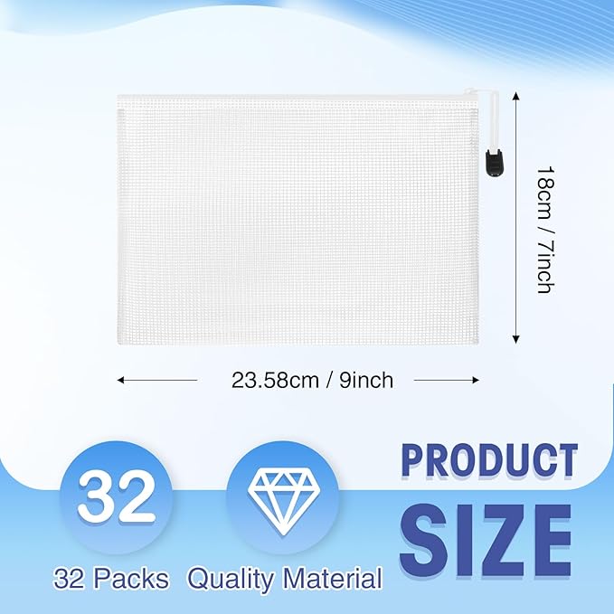 Jetec 32 Pcs Mesh Zipper Bags Toy Storage Bikini Organizer Bag Bolsas Para Guardar Trajes De Baño Waterproof Zipper Reusable Pouch Puzzle Multipurpose for Storage Office(White,9 x 7 Inch)