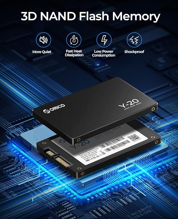 ORICO 2TB SATA SSD 2.5 Inch Internal Solid State Drive, Read Speed up to 500MB/s, SATA III 6Gbps for Desktop Laptop NAS DIY External Drive - Y20