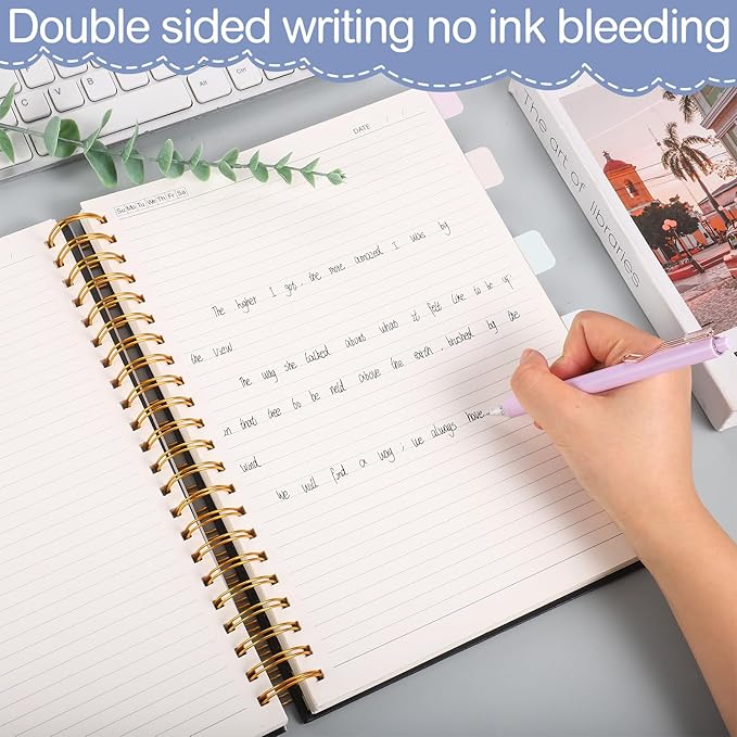 Spiral Notebook 8.3” x 11.6”, 300 Pages/150 Sheets College Ruled Notebook A4 Journaling Notebook with Index Sticker, Back Pocket, Elastic Band for Work Business School Note Taking, Black