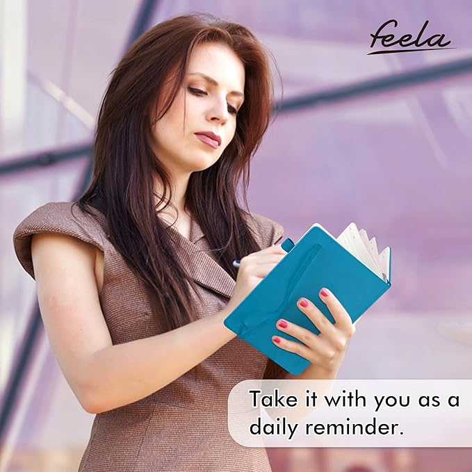 feela 12 Pack Notebooks Journals Bulk, Hardcover Notebook Classic Ruled Journal Set with Pen Holder for School Business Work Travel Writing, with 12 Black Pens, 120 GSM, 5.1”x8.3”, A5, Teal