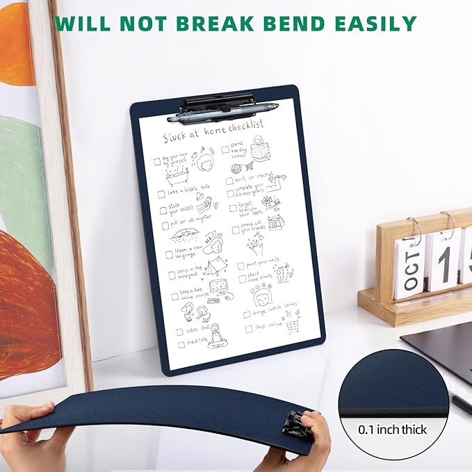 Clipboard with Pen Holder, Plastic Clipboard with Low Profile Metal Clip, Hanging Clip Boards Holds 8.5x11 Inch Papers, Standard A4 Letter Size Clip Boards for Offices & School, Blue