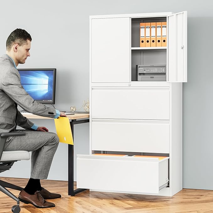 SISESOL 3 Drawer Lateral File Cabinet with Lock,White Filing Storage Cabinet with Doors and Shelves,Locking Metal Storage Cabinets with Drawers for Home,Office,Garage,School,Fit A4/Letter/Legal File
