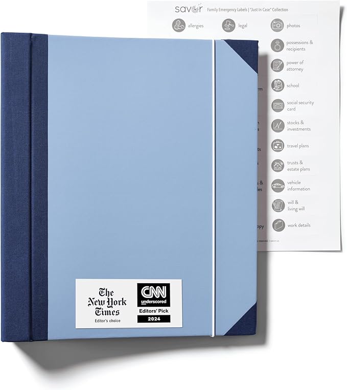 Savor | 2025 Edition The Folio™ Document Organizer | Custom Dyed Cloth-Bound Expanding File for Important Papers, Passports, Birth Certificates & More | Ideal for Home Organization & Graduation Gift