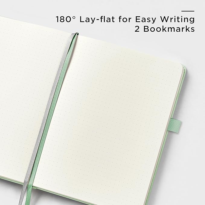 &And Per Se Dotted Journal Notebook, A5 Hardcover Leather Bullet Dotted Journal, 160 Pages 100 gsm Thick Dotted Paper,3 Sheets of Stickers Included - 5.7'' x 8''(Light Green)