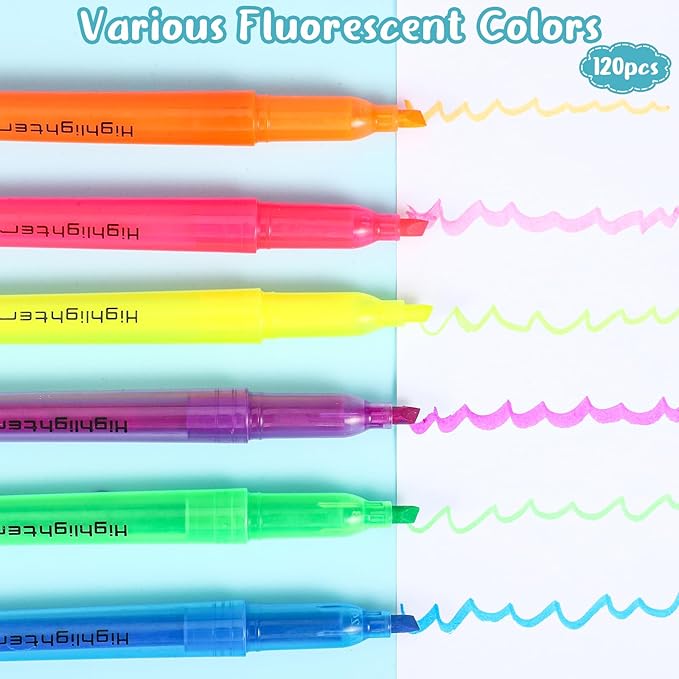 BESARME 120 Pack Assorted Colors Highlighters Bulk 6 Colors Fluorescent Markers for Home School Office
