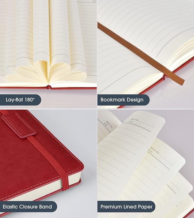 Lined Journal Notebook for Women Men,256 Pages A5 Hardcover Leather Journals for Writing,Travel,Business,Work & School,College Ruled Notebooks for Note Taking,Diary Notepad 5.7"×8.3"