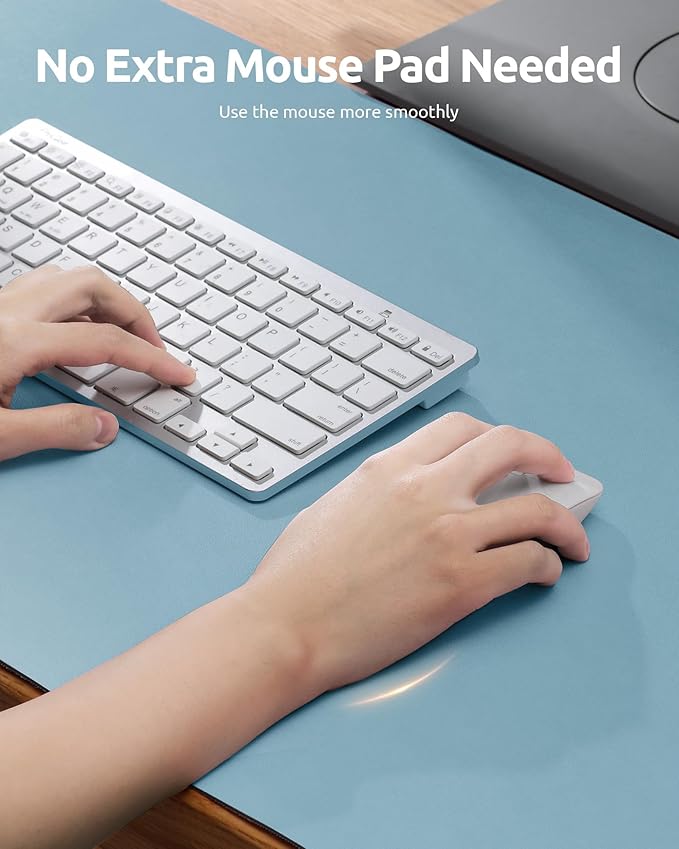 YSAGi Leather Desk Protector, Office Mat, Large Mouse Mat, Non-Slip PU Leather Blotter, Laptop Desk Pad, Waterproof Writing Pad for Office and Home (Ice Blue, 31.5" x 15.8")