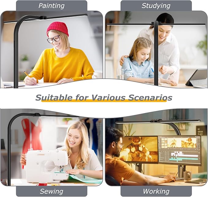 Desk lamp,LED Desk Lamps for Home Office,24W-Eye-Caring Computer Desk Lamp with Clamp,Architect Lamp with Flexible Gooseneck,LED Table Light for Reading,Dimmable Monitor Table Lamp,Double Head