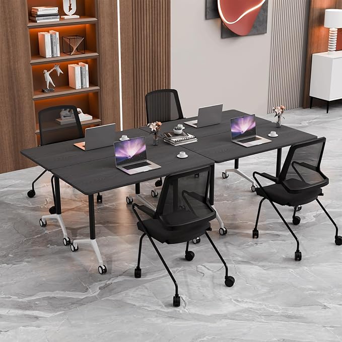 Conference Room Table with Flip-Top Design for Dynamic Meetings, Business Table Computer Desk with Heavy-Duty Frame,Foldable Seminar Meeting Tables for Home Office (4, F, 61IN)