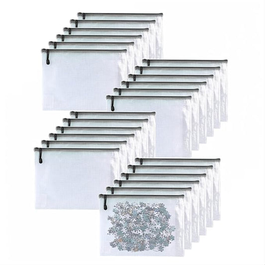 Oaimyy-24PCS-5 x 7"-Mesh Zipper Pouch, Plastic Zip File Folders Puzzle Bags for Organizing,Office Supplies,Travel,Home Storage-Black