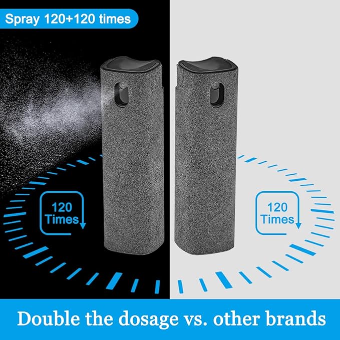 walrfid 2 Pack Computer Screen Cleaner, MacBook Screen Cleaner Spray and Wipe, Electronic Computer Laptop Cleaning Kit for iPad Pro, iPhone, Smartphone, Monitor, Car Display, Tablet, TV Screens, Grey