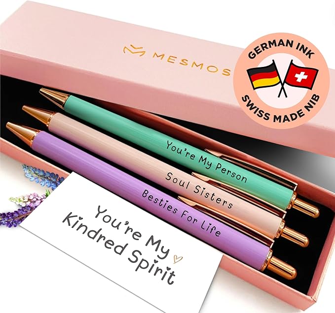 MESMOS 3pc Fancy Pen Set for Women, Gifts for Best Friend Women, Birthday Gifts for Friendship, Long Distance Female Best Friends