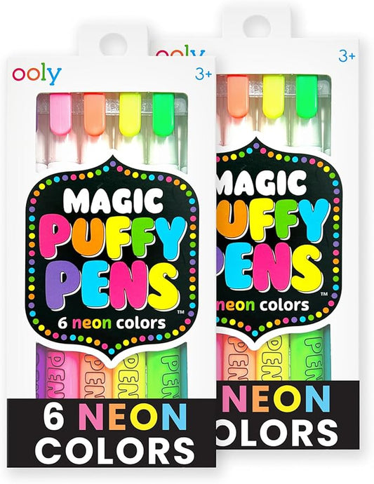 Ooly Puffy Paint Neon Gel Pens 2 Pack (12 Pens), 3D Foam Texture Painting Magic Puffy Pen, Creative and Fun Pens for Kids Arts and Crafts Drawing Supplies