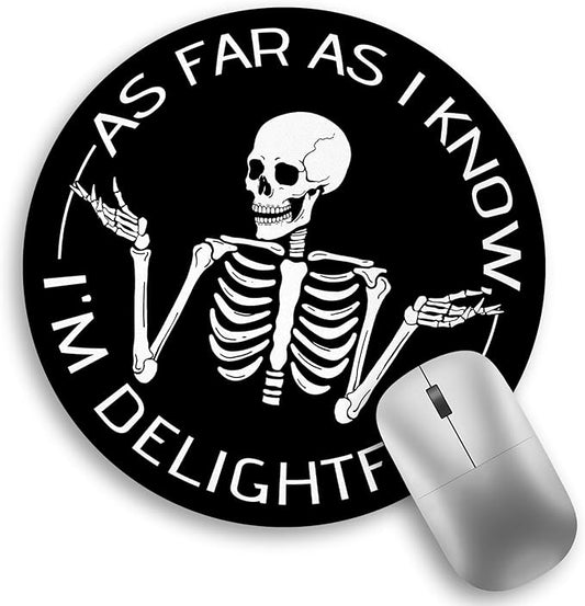 Skeleton Round Mouse Pad, Black Funny Small Mouse Pad with Non-Slip Rubber Base, Desk Mousepad for Wireless Mouse, Gaming Mouse Mat for Computer Laptop Office Women Men, 8.6 x 8.6 Inch