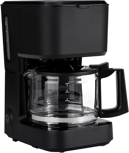 Amazon Basics 5 Cup Drip Coffee Maker, Coffee Machine with Glass Coffee Pot (0.8 Qt), Auto Shut-off, Auto Pause, Removable Filter Basket, Matte Black