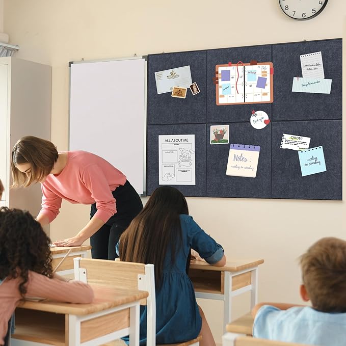 Smarpau Bulletin Board Large Cork Board for Walls 48"x36", 12 Pack Pin Board Felt Board with 35 Pushpins 50 Removable Security Stickers, Cork Boards for Office Home School Decor (Deel Grey)