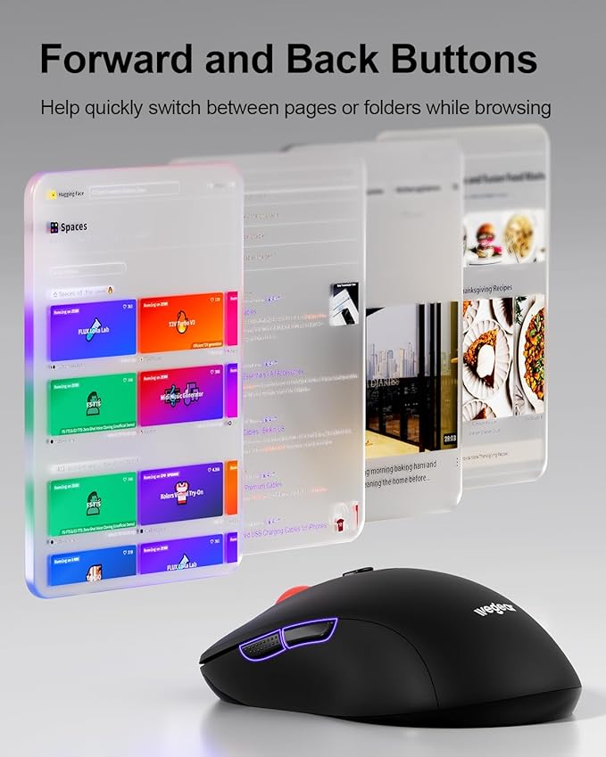 USB Mouse Wireless, 2.4G Cordless Computer Mouse with 6 Buttons, 5-Level Adjustable 4000 DPI, Ergonomic Portable Optical Computer Mice for Laptop, PC, Mac, iPad, 24-Month Battery Life (Black)