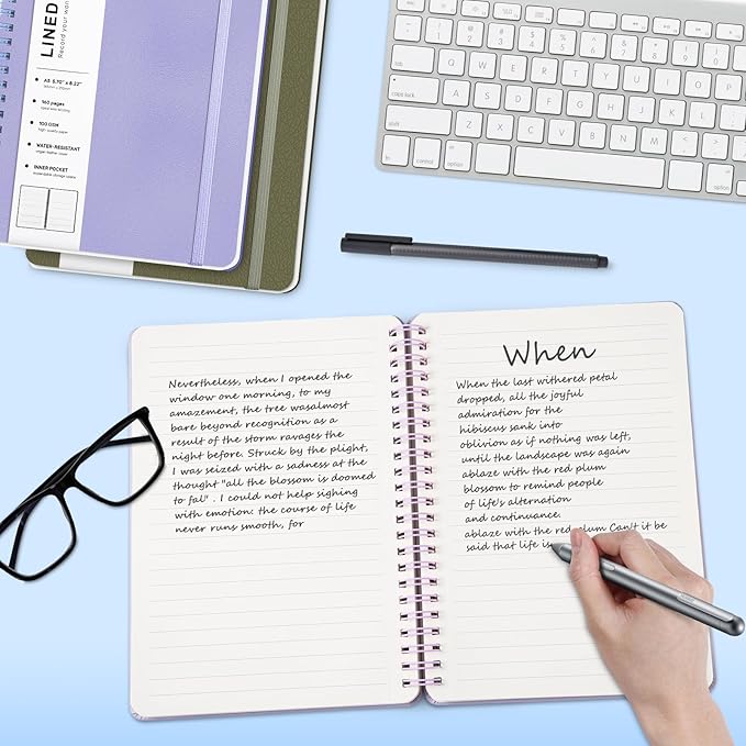 Lined Spiral Journal Notebook, A5 Hardcover Leather Notebook for Work, 5.7''×8.2'', 100GSM Thick Paper Spiral Bound Journaling Notebooks for Women & Men Office School Note Taking Business, Purple