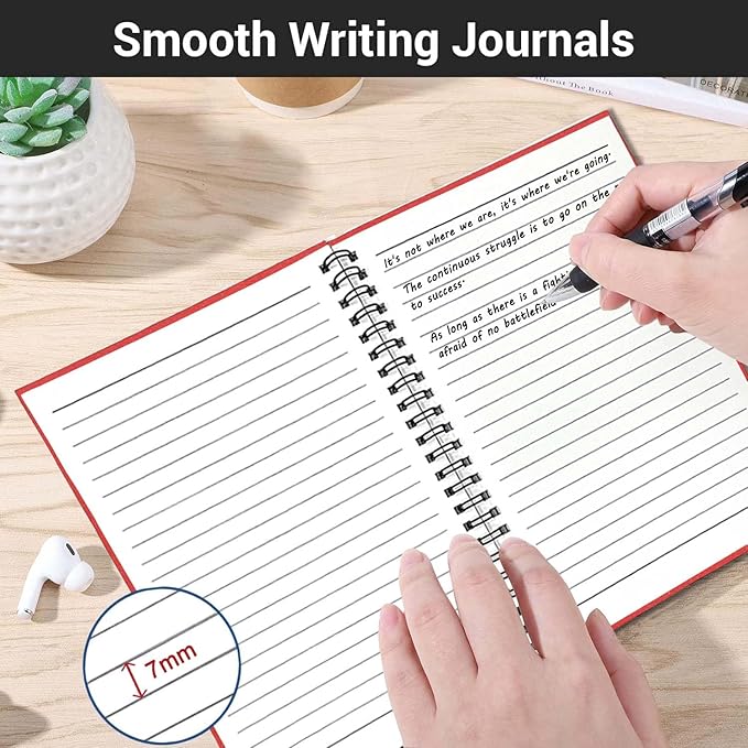 GINMLYDA 4Pack Small Spiral Notebook A5, 8.25x5.5β 120 Lined Pages Wide Ruled Spiral Journal Bulk Blank Kraft Cover Spiral Bound Notebook & Writing Pads for Home Office Meeting Work Note Taking