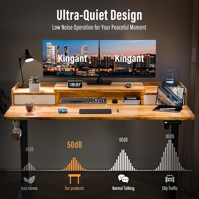 Standing Desk with Drawers,Thickened Table Legs Sit Stand Desk Electric for Home Office & Gaming,Ergonomic Stand Up Desk Cable Management Tray(Classic Black) (Light Rustic Brown, 48″ x 30″)