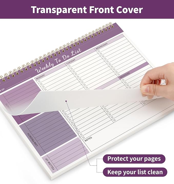 Weekly To Do List Notepad, 52 Undated Sheets (8.5"×11") Duplex-printed Weekly Planner Notepad For Work Home School Office Desk Accessories Supplies & Goal Setting Tasks - Purple