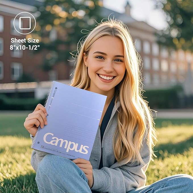 KOKUYO Spiral Notebook, 3 Pack Campus 10-1/2" x 8" Subject Notebooks with College Ruled, 80 Sheets, 3 Holes School Spiral Journal for Work Study Note Taking (Yellow, Orange, Purple)