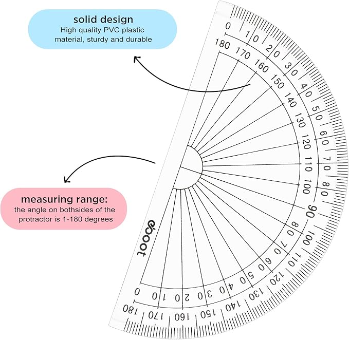 Zonon 3 Pcs 4 Inch Clear Plastic Protractor Bulk Math Protractors Set 180 Degrees Geometry Drafting Tools for Classroom Industry Office Back to School Supplies