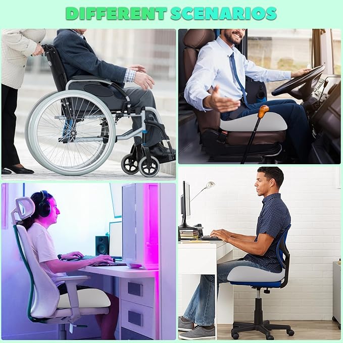 Buttocks Cushion for Office Chair Memory Foam Seat Pad for Butt Support Tailbone Relief Ergonomic Chair Cushion for Home Car Travel or Work (Off White)