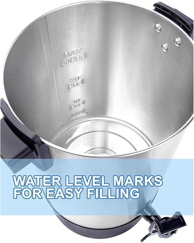 SYBO SR-CP35C Commercial Grade Stainless Steel Percolate Coffee Maker Hot Water Urn for Catering, 30-Cup, 3.5L, Metallic