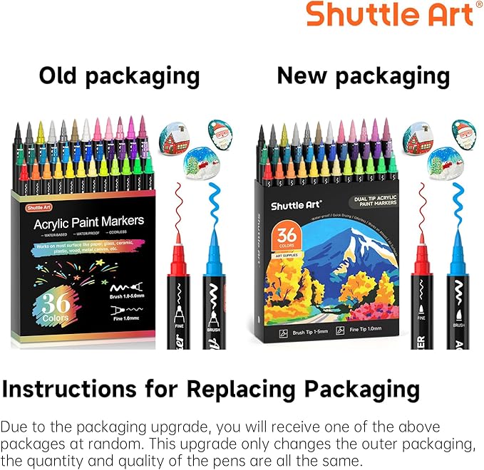 Shuttle Art 36 Colors Dual Tip Acrylic Paint Markers, Brush and Fine Tip for Rock Painting, Ceramic, Wood, Canvas, Plastic, Glass, Stone, Calligraphy, Card Making, DIY Crafts
