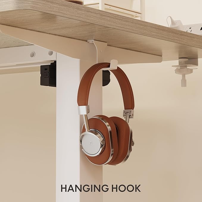 FLEXISPOT EN2 Whole-Piece Standing Desk with Clamp Power Strip, 48 x 24 Electric Stand Up Height Adjustable Desk with Cable Management (White Frame + 48" White Wood Grain Desktop)