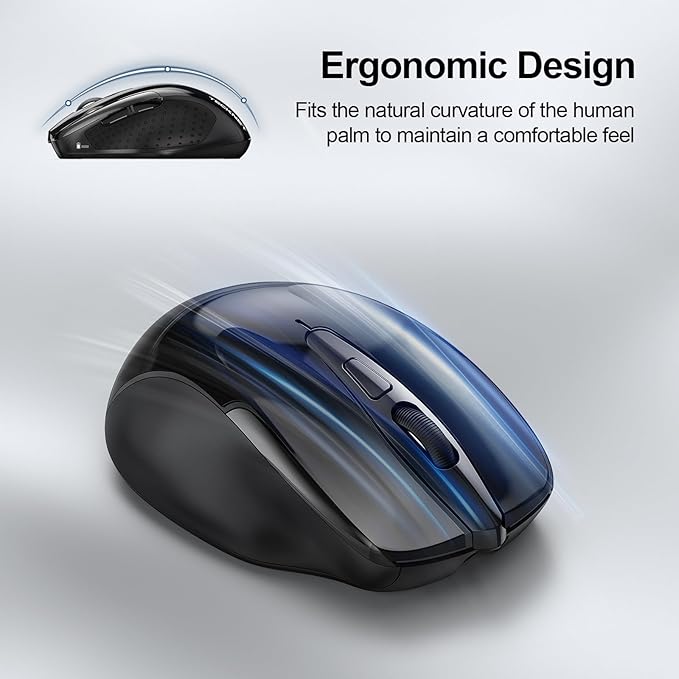 TECKNET Wireless Mouse (BT5.0/3.0 & 2.4G) Rechargeable 4800 DPI Silent USB A & Bluetooth Mouse 6 Buttons, Wide Compatibility - Black